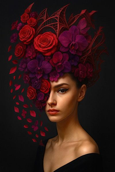 Portrait - Anémones et roses dans l'ombre par Moonheart Artworks