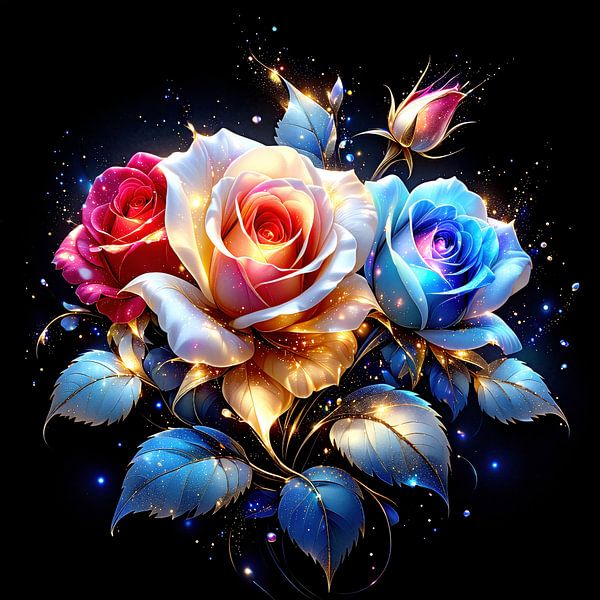 Dans la splendeur de la reine : les roses entre pluie d'or et symphonie de couleurs - Une ode florale à la grâce, à la sensualité et à la beauté intemporelle de la rose (2 de 3) par AidasignArt