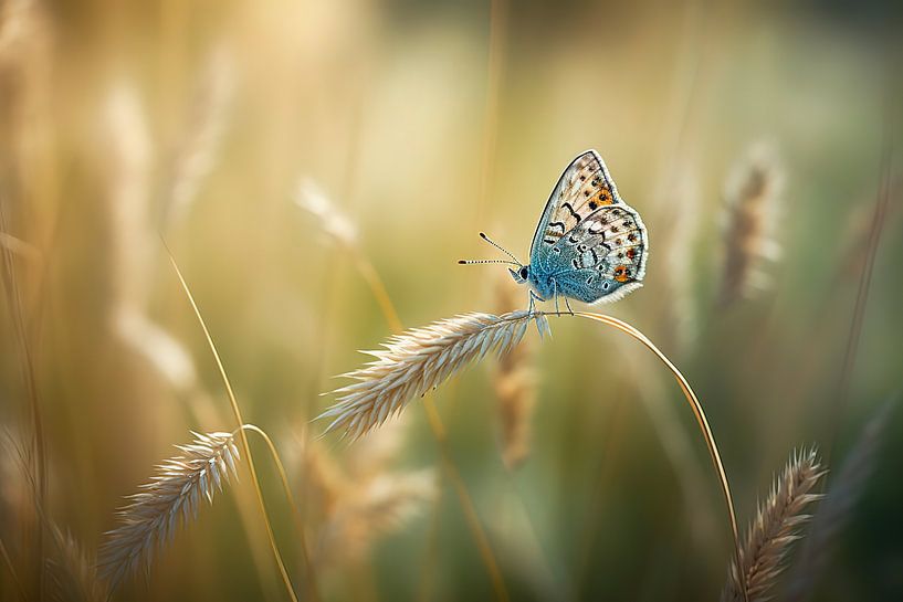 Azuré commun dans un champ d'été – Photographie artistique sereine par Joriali photographie et peintures