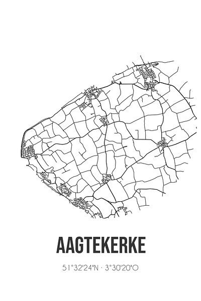 Aagtekerke (Zeeland) | Karte | Schwarz und Weiß von Ortsdrucke