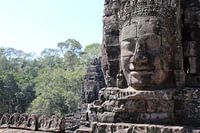 Ankor Thom Bayon temple face close-up