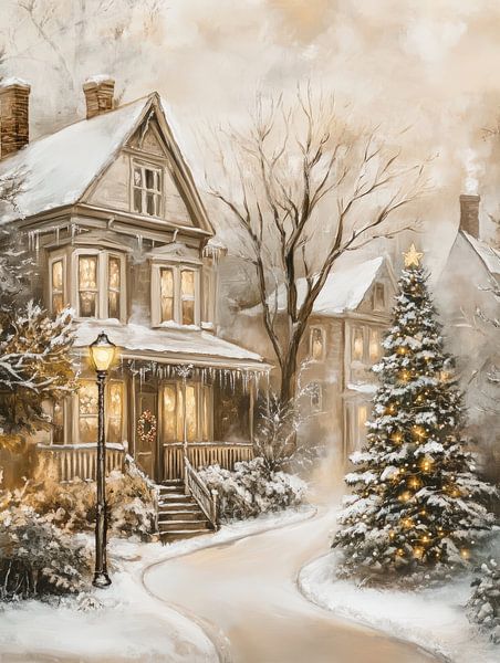 Snowy Victorian Village by Your unique art
