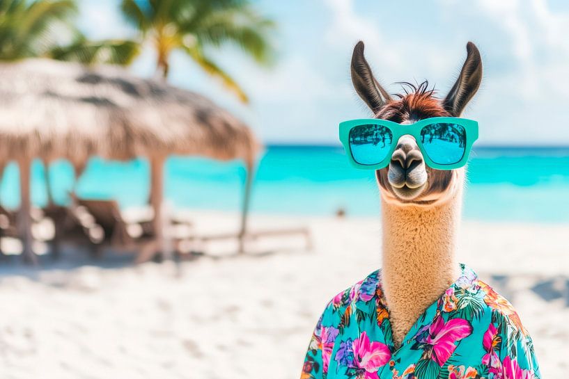 Llama in sunglasses on the beach by Poster Art Shop