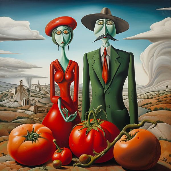 Tomato farmer couple caricature landscape portrait by gm_designs