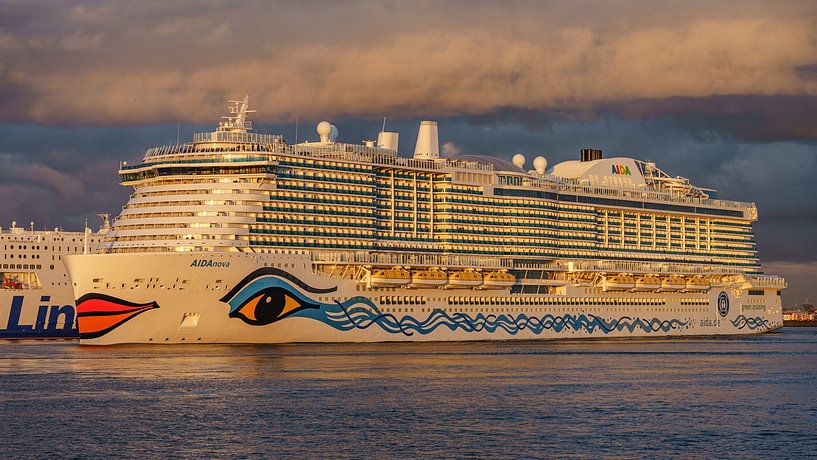 AIDAnova cruise ship departs Rotterdam. by Jaap van den Berg