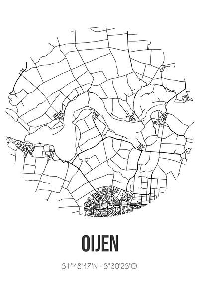 Oijen (Noord-Brabant) | Carte | Noir et blanc par Affiches de lieux