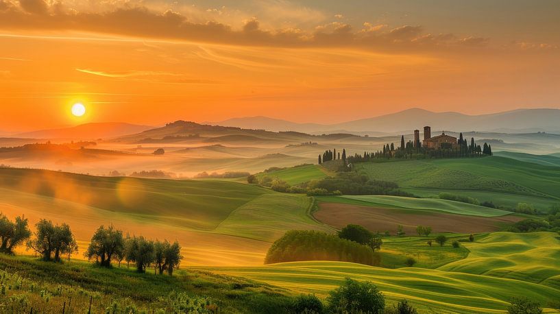 Sunrise among Tuscan Hills by Vlindertuin-Art
