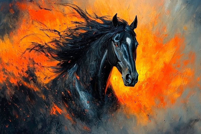 Black horse under fire spell by Poster Art Shop