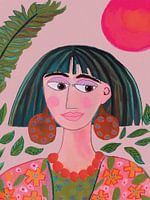 Bunte moderne abstrakte Frau Porträt Neon Rosa