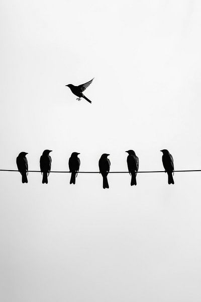 Vögel in Formation und Einzelgänger von Poster Art Shop