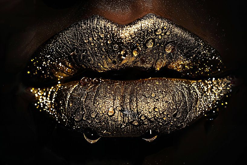 Enchanting golden glitter lips with water drops by Art & Soul Creations