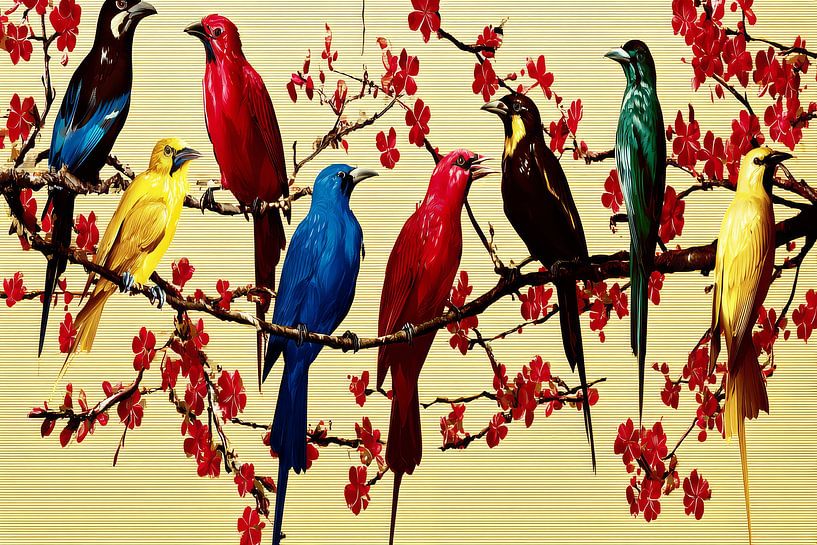 moderne japanische Kunst mit Vögeln von Egon Zitter