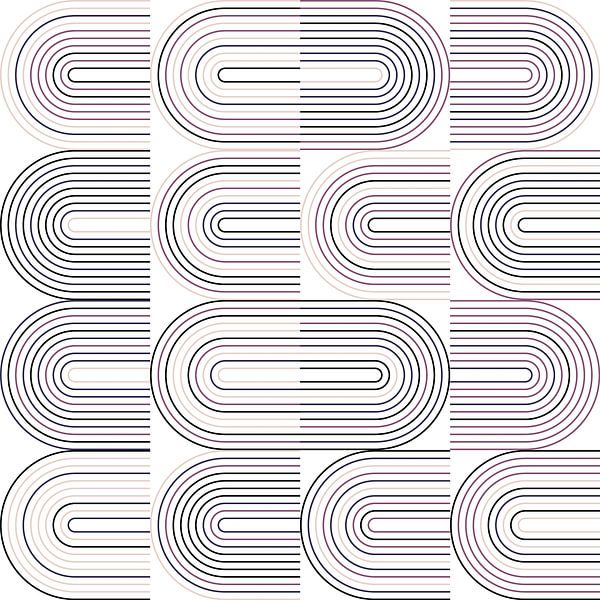 Retro-Industriegeometrie mit Linien in Pastellfarben Nr. 16 in Lila, Beige, Schwarz von Dina Dankers