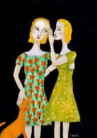 Freundschaft, Schwestern, Freunde, Katze, Katzen, Ingwer Katze, orange Katze, Illustration, naive Kunst