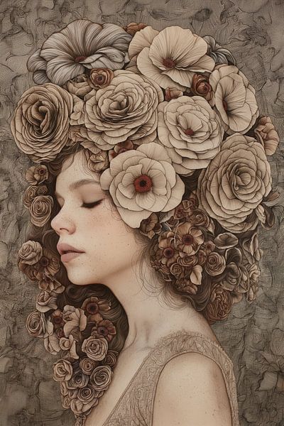 Woman with flowery hair by Bert Nijholt