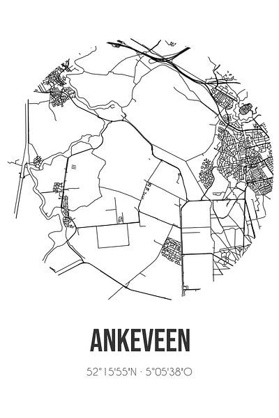 Ankeveen (Noord-Holland) | Karte | Schwarz und Weiß von Ortsdrucke