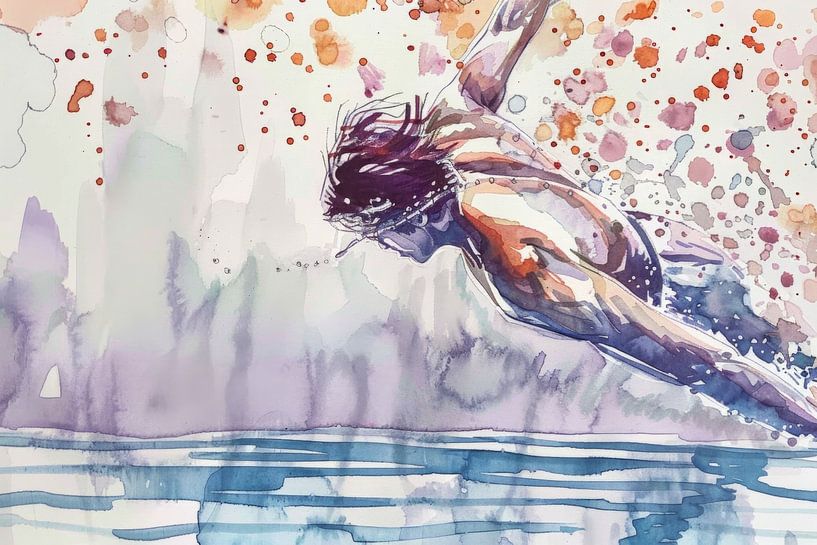 Drawing, watercolour, sports, swimming - 2 by Peter Pen Drawings and Paintings