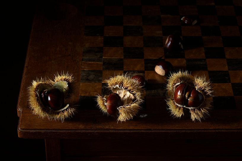 Still life 'Chestnuts in a row by Willy Sengers