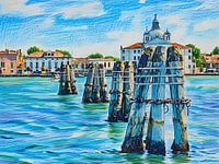 Venice Canal with Wooden Posts