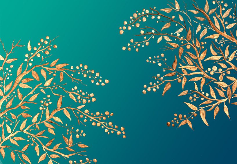 Goldene Zweige auf Türkis von Sebastian Grafmann
