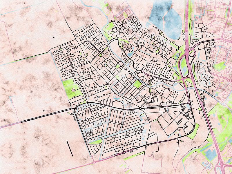 Kaart van IJsselstein in de stijl 'Soothing Spring' van Maporia