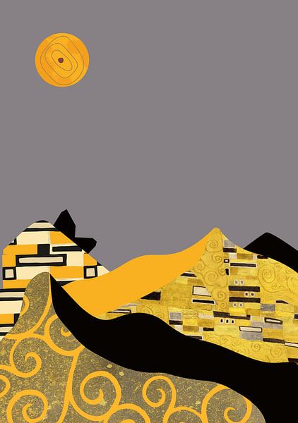 Berg Landschaft - Klimt inspiriert auf Grau von Mad Dog Art
