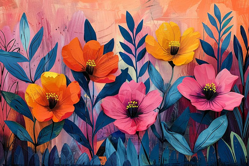 Colourful painting of flowers and leaves by Art & Soul Creations