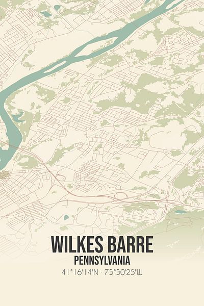Carte ancienne de Wilkes Barre (Pennsylvanie), USA. par Affiches de lieux