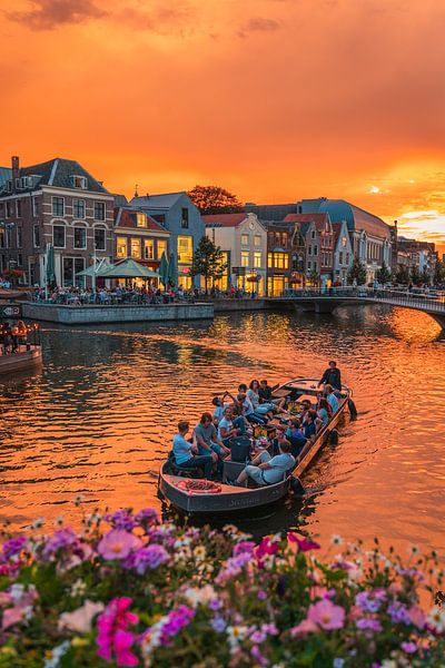 Leiden - Boat on the Rhine during sunset (0037) by Reezyard