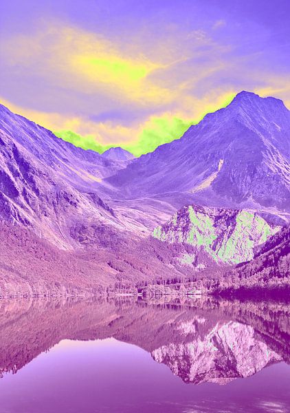 Berg Traum Pop Art Farbenfroh Gelb Lila von FRESH Fine Art