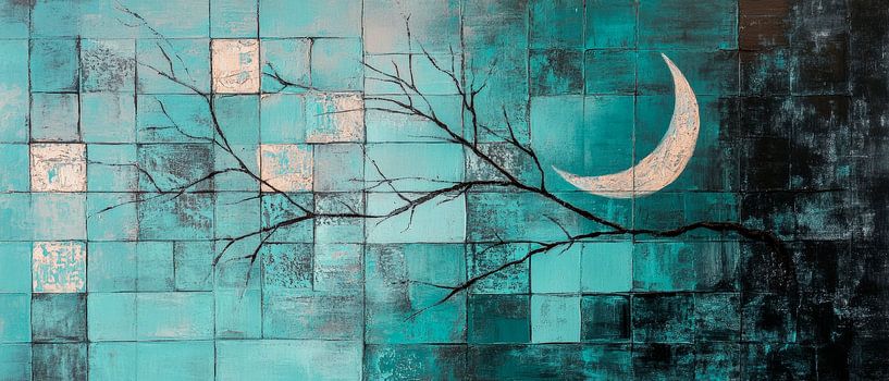 Mondlicht über einem blauen Mosaikbaum von Poster Art Shop