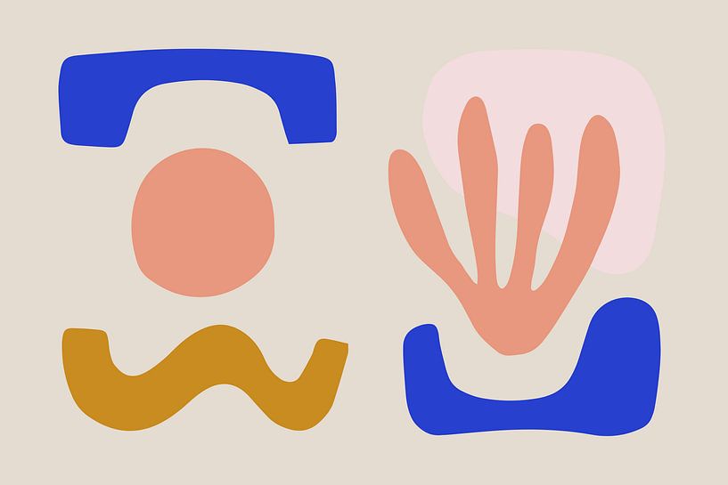 Moderne, angesagte Collage mit geometrischen und organischen Formen in schön abgestimmten Farben. von Studio Allee