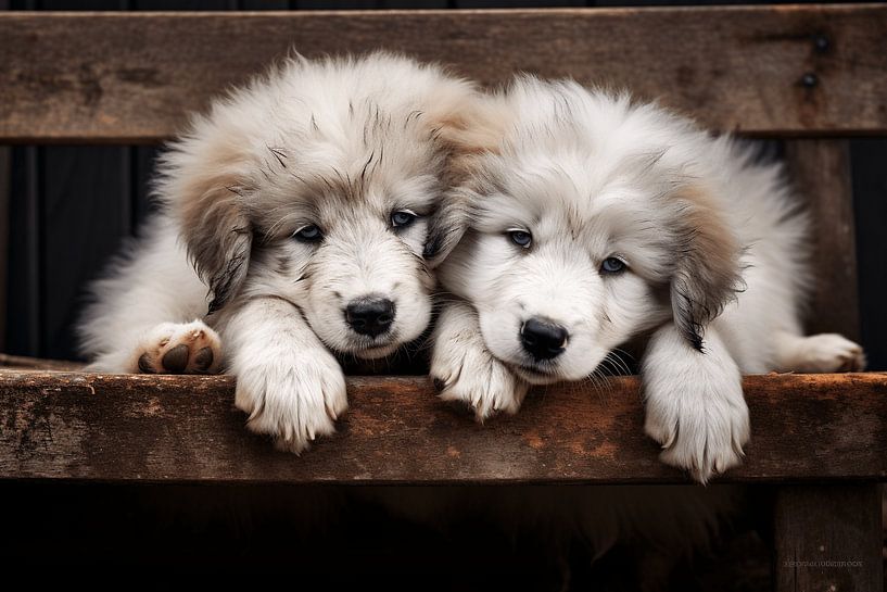 Dreamy Rest: Pyrenean Mountain Dog Brothers in Slumberland by Karina Brouwer