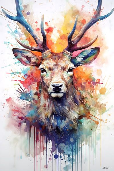 Abstrakte bunte Aquarelle von Tieren. von Gelissen Artworks