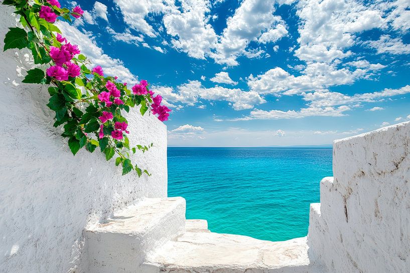 Strandblick mit Bougainvillea von Poster Art Shop