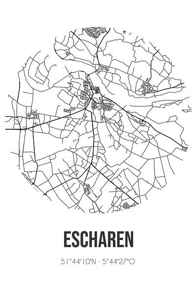 Escharen (Noord-Brabant) | Carte | Noir et blanc par Affiches de lieux