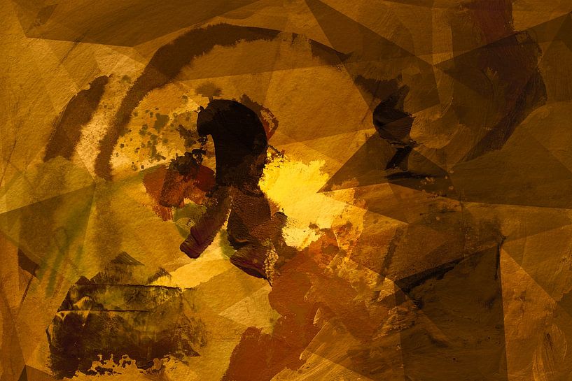 Gouden hoop. Abstracte kunst in goud, geel, terra en messing. van Dina Dankers