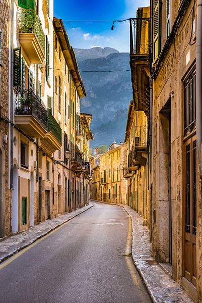 View of an street in Soller, town in Serra de Tramuntana mountains by Alex Winter
