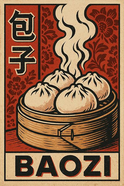 Retro Baozi Poster – Vintage Chinese Steamed Bun Wall Art by Travel Shop