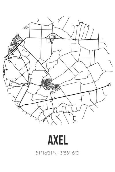 Axel (Zeeland) | Carte | Noir et blanc par Affiches de lieux