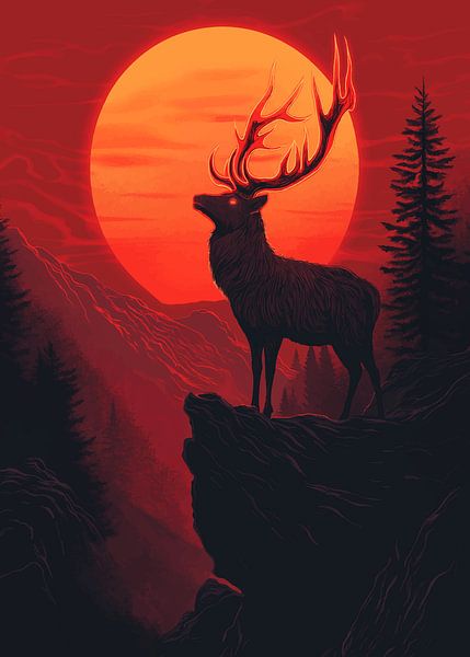 Stag in a red sunset by Pixelbull Design