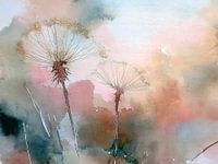 Dromerig aquarel schilderij van serene pluizenbollen (Dandelions)