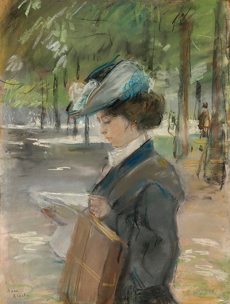 Spannende Lektüre: Eine Midinette im Bois de Boulogne, Paris, Isaac Israels von Meisterhafte Meister