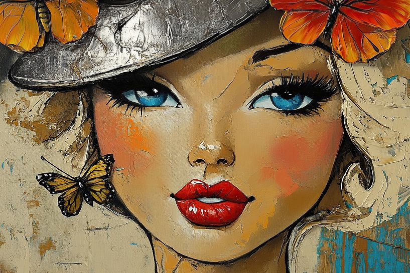 Frau mit Schmetterling von Blickfänger Gemälde