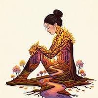 Woman embracing nature with enchanting autumn forest