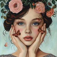 Das Mädchen, die Blumen und die Schmetterlinge