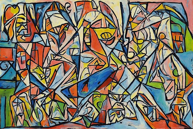 Abstract cubist design with animal figures by Art & Soul Creations