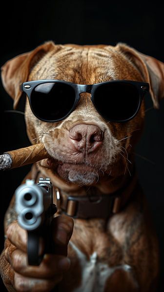 Pitbull mit Gewehr stehend panorama von TheXclusive Art