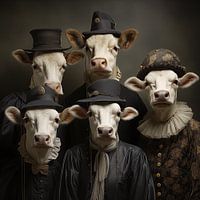 Cows in old-fashioned clothing