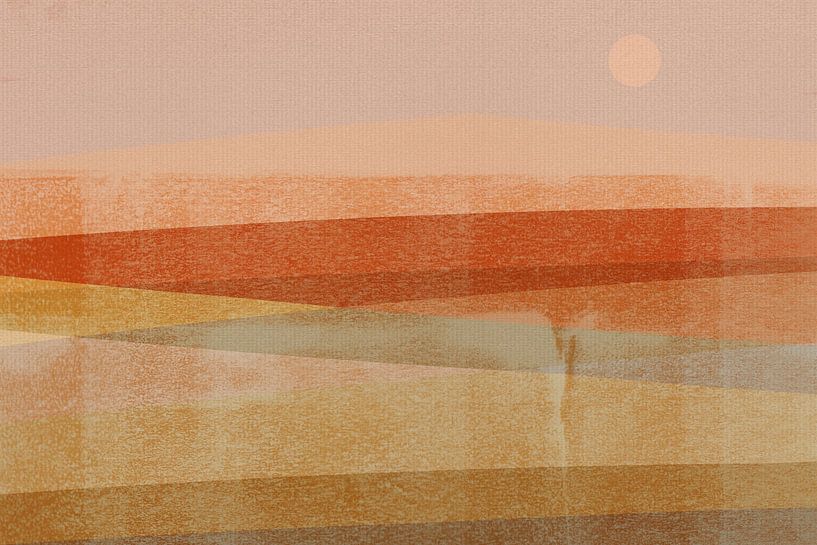 Paysage abstrait minimaliste en terracotta, moutarde, orange par Art minimaliste abstrait